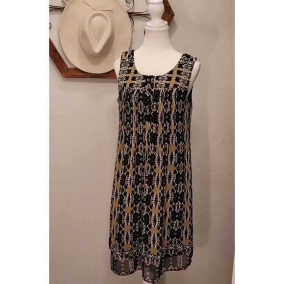 Rabbit Rabbit Rabbit  Sleeveless Dress Sz 10 Aztec Black Geometric BOHO Lined - Picture 1 of 7